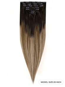 7 PIEZAS Extensiones de cabello con clip recto 100% cabello humano real de 14-24 pulgadas 115G Doble trama Extensiones de cabello con clip invisibles Cabello humano Remy natural para uso diario de mujeres y niñas - T2/4/22 - View 2