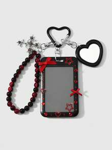 MortiRose 1 Retro Fashion Personalized Black And Red Imitation Crystal Cross Love Star Card Cover "1 Rhinestone Sticker For Free" DIY Keychain Bag Pendant - Black red - View 10