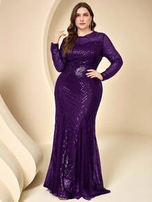 Coutiva Plus Size Formal Evening Sequin Mermaid Dress - Dark Purple - View 6