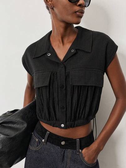 MERLEAU Chemise décontractée polyvalente de couleur unie à double boutonnage pour femme, pour un port quotidien