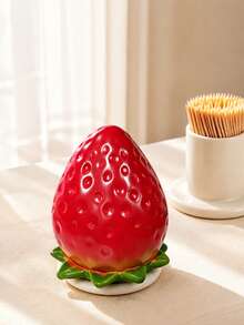 Zazumi Creative Simulation Strawberry Toothpick Box - Home Use - Kitchen/Living Room Desktop High-Ambition Toothpick Holder Storage Canister - Cute Table Decoration Item - Gift For Moving Into A New Home - Soft and cute strawberry toothpick jar - View 1