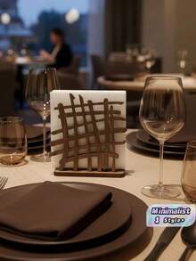 1PC Wooden Creative Geometric Grid Slatted Hollow Natural Napkin Holder For Bedroom Living Room Cafe Restaurant Home Decor Rustic Minimalist Versatile Tabletop Organizer - Multicolor - View 1