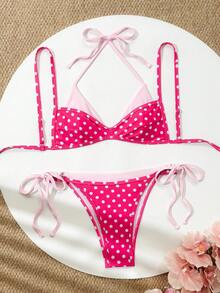 Swim Vcay 女款 2 件組海灘夏季套裝，多色隨機印花肩帶上衣與比基尼泳褲，2 合 1 泳衣套裝 - 彩色 - 查看 3