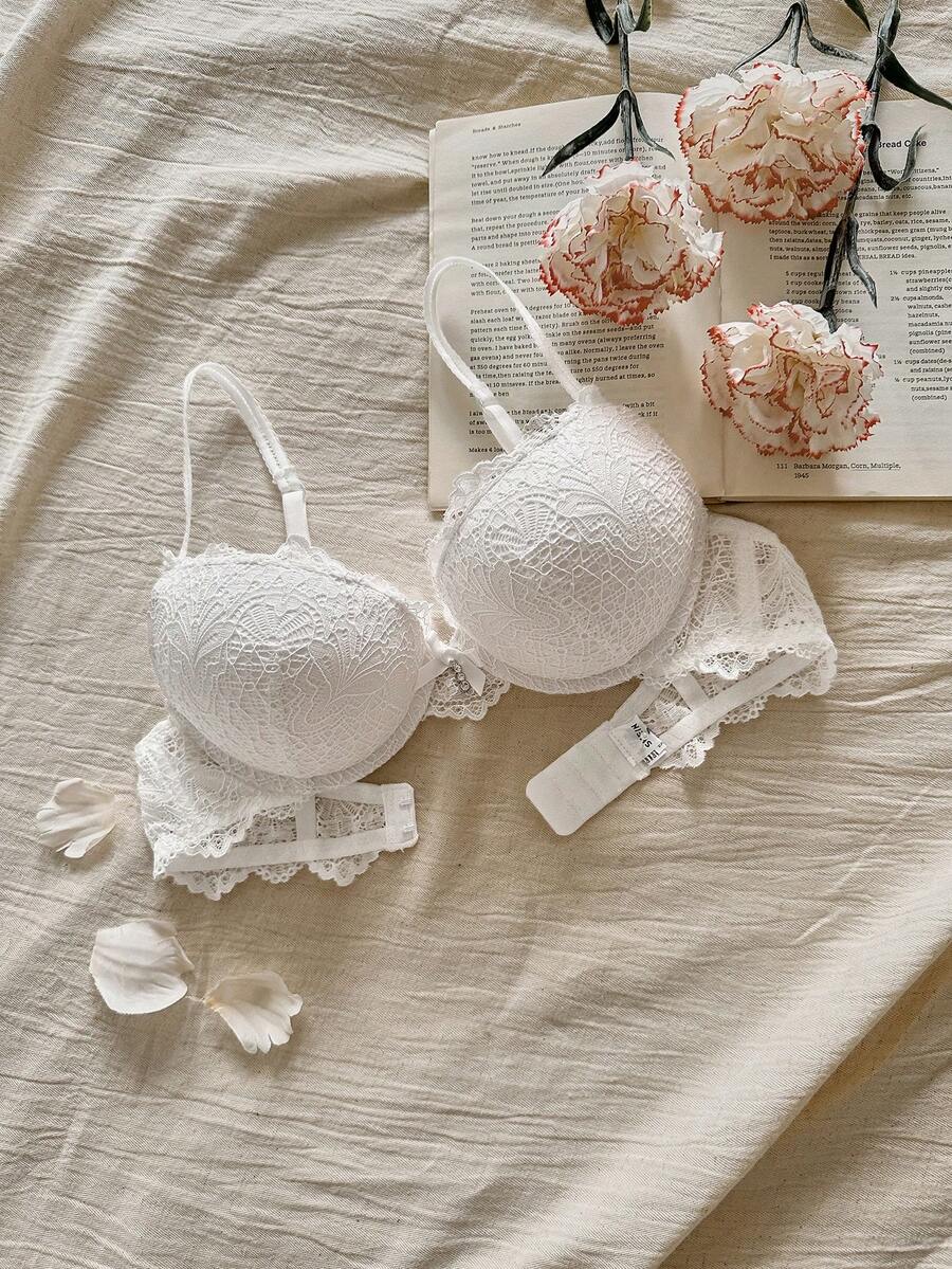 Snug Reverie 1pc Women Lace Padded Underwire Bra Lingerie - White - View 1