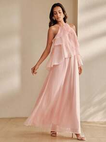 Anewsta French Elegant Romantic Cute Date Bride Getting Ready Mother Of The Bride Garden Party Bachelorette Wedding Style Strappy Floral Dress Pink - Baby Pink - View 6
