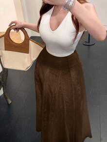 Feyla 女款純色休閒百搭日常穿著裙 - 棕色 - 查看 4