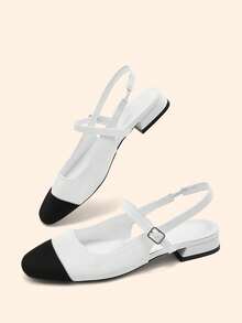 CUCCOO BASICS Women's Mary Jane Flat Shoes With Ribbon Strap, Comfortable Square Toe - White Black - View 5