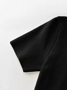 SHEIN Franclia 女士纯色圆领短袖单排扣休闲针织上衣 - 黑色 - 查看 6
