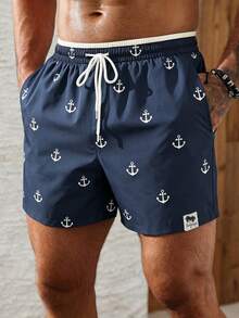 Palasendo Pantalones cortos de playa para hombre con estampado de ancla y cintura con cordón, para vacaciones - Multicolor - Ver 5