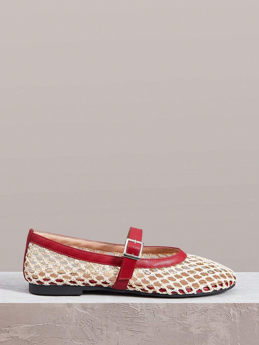 Styleloop Sepatu Flat Wanita, Gaya Bohemian, Liburan Pantai, Gaya Barat, Pakaian Musim Panas, Perlengkapan Perjalanan - Merah - View 1
