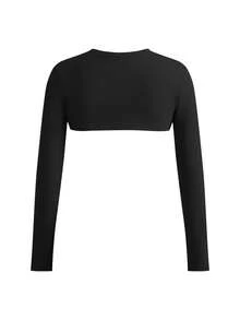 SHEIN Cheerettes 女款 3 件組 純色高低下擺長袖運動 T 恤短版上衣透氣運動休閒短版外套套裝 健身房穿搭 黑色 淺灰色 白色 秋季 - 彩色 - 查看 14