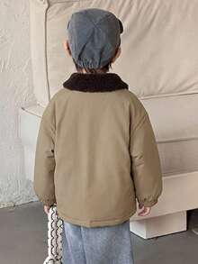 DAZY Young Boy Contrast Color Lapel Long Sleeve Single-Breasted Winter Jacket - Army Green - View 5