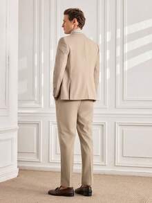 Officeau Men's 3pcs Beige Luxury Suits, Blazer & Waistcoat & Pants, For Formal Business/ Office/ Wedding - Beige - View 2