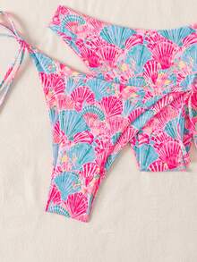 SHEIN Swim 2025夏季海灘度假女款純色掛脖綁背上衣 + 打結三角比基尼上衣 + 褲頭 3件套 嬰兒粉 熱帶性感 - 彩色 - 查看 5