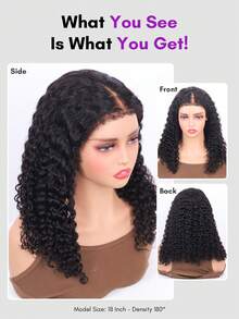 ALL READY WIG 4C 邊緣 Jerry 捲髮 8x5 鮑伯假髮 真人髮 附捲曲邊緣與嬰兒髮 預剪蕾絲前沿 深波浪捲髮 預拔髮際線 漂白髮結 即戴式假髮 180% 密度 - Natural Black - 查看 5