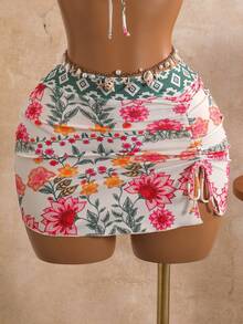 EMERY ROSE Spring/Summer New Floral Bohemian Style Floral Print Two Pieces Bikini Set For Vacation - Multicolor - View 8