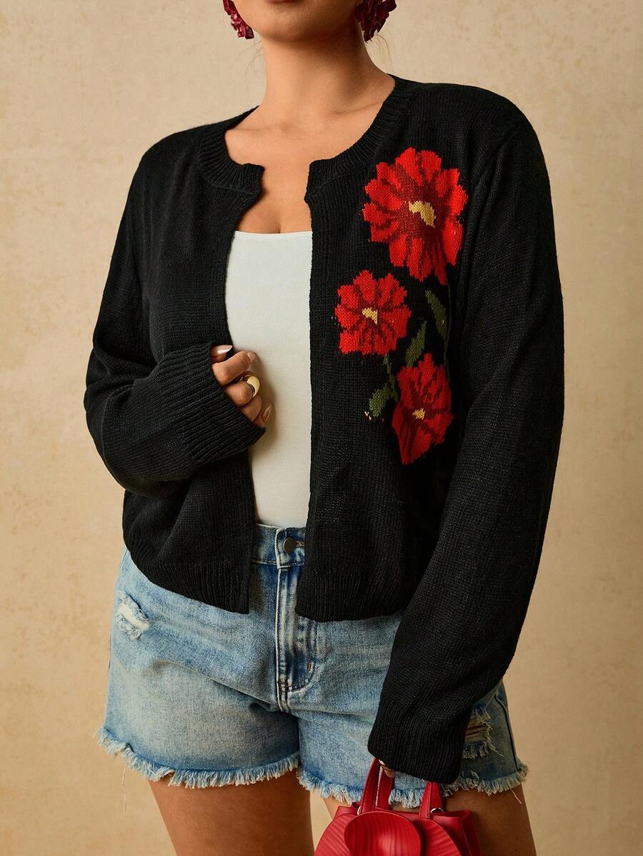 Travachic Cardigan Rajut Jacquard Kasual Serbaguna Ukuran Plus untuk Wanita Musim Gugur