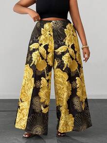 Maweii Plus Size Floral Print Wide Leg Pants Fall - Multicolor - View 5