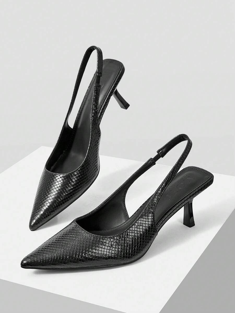 MOTF PREMIUM WOMEN'S FASHION SIMPLE AND VERSATILE PLAID HIGH-HEELED SHOES - Graphite Black - View 2