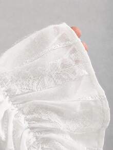 Sweetra Women's Button Lace Trim Bow Top - White - View 3