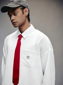 PAVTROS Men's Letter Embroidered Long Sleeve Shirt With Tie, Button Up Office Shirt - White - View 6