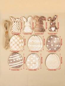 Madebyblanc 20 PCS Rustic Wooden Easter Tree Ornaments Set Rabbit Easter Egg Hanging Decor Mini Artificial Wood Home Decor Spring Table Centerpiece Charm Style Easter Decorations For Home Party - multicolor - View 11