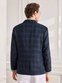 Officeau Men's Retro Plaid Business Casual Blazer, Classic For Commuting - Royal Blue - View 2