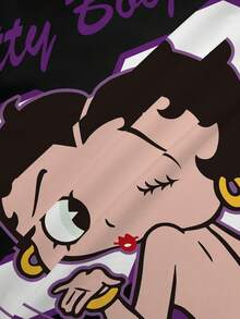 Betty Boop x SHEIN 女款字母與愛心印花圓領短袖休閒T恤 - 白色 - 查看 6