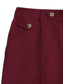 Manfinity Homme Pantalones cortos casuales holgados de pierna recta de unicolor con bolsillos para hombres - Burdeos - Ver 4
