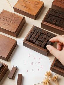 Haus Hana 1件套5种字体复古字母印章，日记印章，28件套大小写字母系列日记印章套装 - 多色 - 查看 1