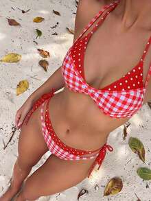 Swim Vcay 女款2件組夏季海灘套裝，多色隨機印花肩帶上衣與比基尼泳褲，2合1泳衣 - 彩色 - 查看 6