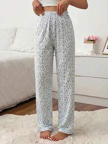 SHEIN Cotton Line 女款花卉印花高腰休閒舒適睡褲 2 件組 – 多色 - 彩色 - 查看 3