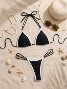 Swim SXY 游泳夏季海滩度假服装女士黑白性感比基尼套装 - 黑與白 - 查看 4