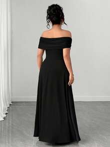 Elenzga Plus Size Women's Spring And Autumn Cross-Collar Elastic Tight Frame Fabric With Hollow Mesh Three-Dimensional Flowers, Full Of Luxury, Must-Have Item For Parties, Elegant Style, Party Shape, Long Sleeveless Elegant Dress - Black - View 2