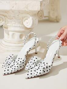 CUCCOO CHICEST Women's Pointed Stilettos, Elegant And Simple Polka Dot Sardines, Black High-End Overshoes Fall Shoes - White - View 4