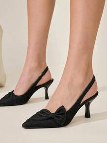 CUCCOO CHICEST Women Shoes Spring And Summer New Models, Denim Pointed Empty Shoes, Big Bow Stiletto Mary Jane Shoes, Retro Casual Style, Daily Commuting Dating Shoe - Cowboy Black A - View 3