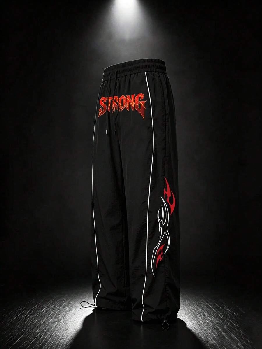 Gym Rark Men's Loose Fit Letter Print Drawstring Waist Sports Pants - Black - View 1
