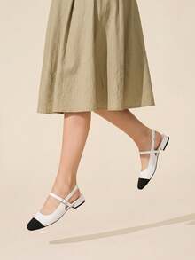 CUCCOO BASICS Women's Mary Jane Flat Shoes With Ribbon Strap, Comfortable Square Toe - White Black - View 6