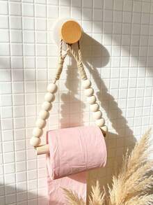 1/2pcs No-Drill Wall-Mounted Rope Toilet Paper Holder, Kitchen Wall-Mounted Paper Towel Rack With Hook, Modern Home Fashion Bathroom Accessory, Woven Toilet Paper Holder, Bohemian Style Rope, Hanging Paper Towel Roll, Vintage Natural Unique Bathroom - Brown - View 2