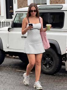 SHEIN Sports Women's Plus Size Polka Dot & Striped Print Colorblock Sports Dress - Multicolor - View 7
