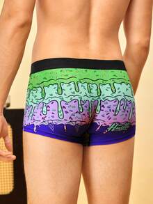 Notgurli Men's Letter Print Colorblock Casual Goth Daily Swimming Boxer Briefs Light Blue Winter - Multicolor - View 2