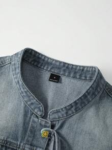 GlowEve 女款單排扣牛仔背心外套與牛仔裙休閒套裝 - 藍色 - 查看 4