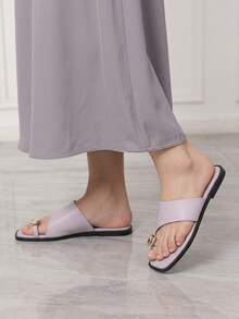 Sleekvia Ladies Comfortable Flat Wear-Resistant Versatile Metal Outdoor Flip-Flops Slippers Summer Shoes - Violet Purple - View 3