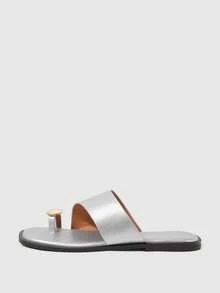 Sleekvia Women's Shoes Spring And Summer New Fashionable And Comfortable Wear-Resistant Flat-Bottomed Versatile Metal Decorative Outdoor Silver Slippers - metallic silver - View 5
