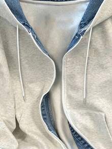 Resyla Sweatshirt Wanita Lengan Panjang dengan Resleting Depan dan Tali Serut, Model Kasual Dua Lapisan dengan Tudung. - MultiWarna - View 4