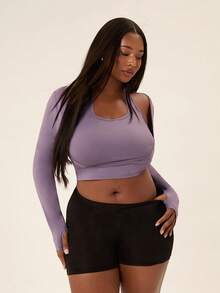 Voyena Women's Plus Size Solid Color Long Sleeve Sports T-Shirt For Running And Yoga Fall - Purple - View 6