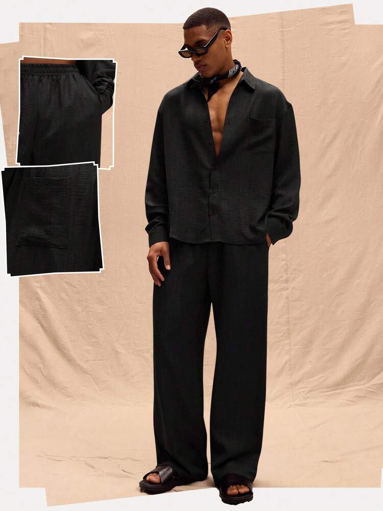 Musero Men Oversized Linen Pants Only Spring Summer Vacation Easter - Black - View 1