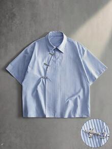 ROMWE MEN Camisa de rayas holgada con botones de estilo de carreras para hombres - Multicolor - Ver 1