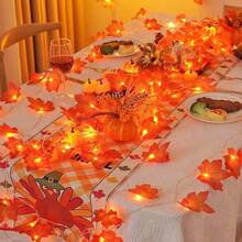 2pcs 1.5M/10LED Home Decor Maple Leaf String Lights,Fall Leaves Garland With Lights Warm White Fairy Lights,Fall Autumn Harvest Thanksgiving Decoration Light String,Halloween Decor Led String Light,Indoor Closet Door Decor Maple Leaf Light String - Warm white light - View 4