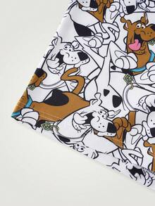 SCOOBY-DOO X SHEIN Men's Letter & Cartoon Print Swim Trunks, Suitable For Summer Vacation & Beach - Black and White - View 5